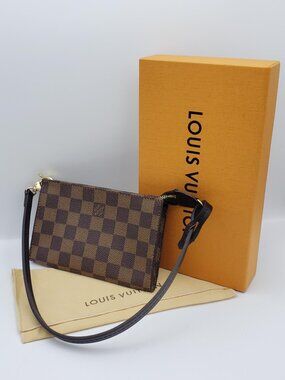 Authentic Louis Vuitton Damier Ebene Bucket PM Pouch Clutch Bag | Cosmetic Pouch